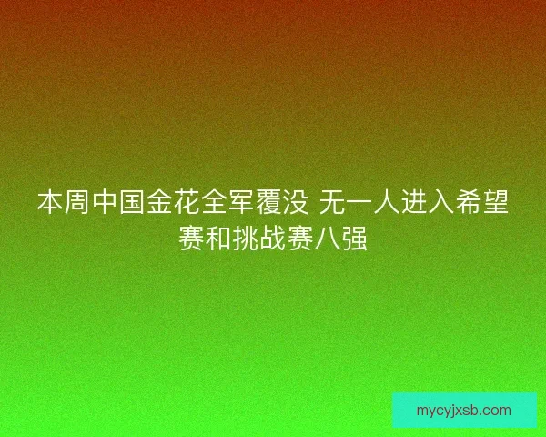 本周中国金花全军覆没 无一人进入希望赛和挑战赛八强